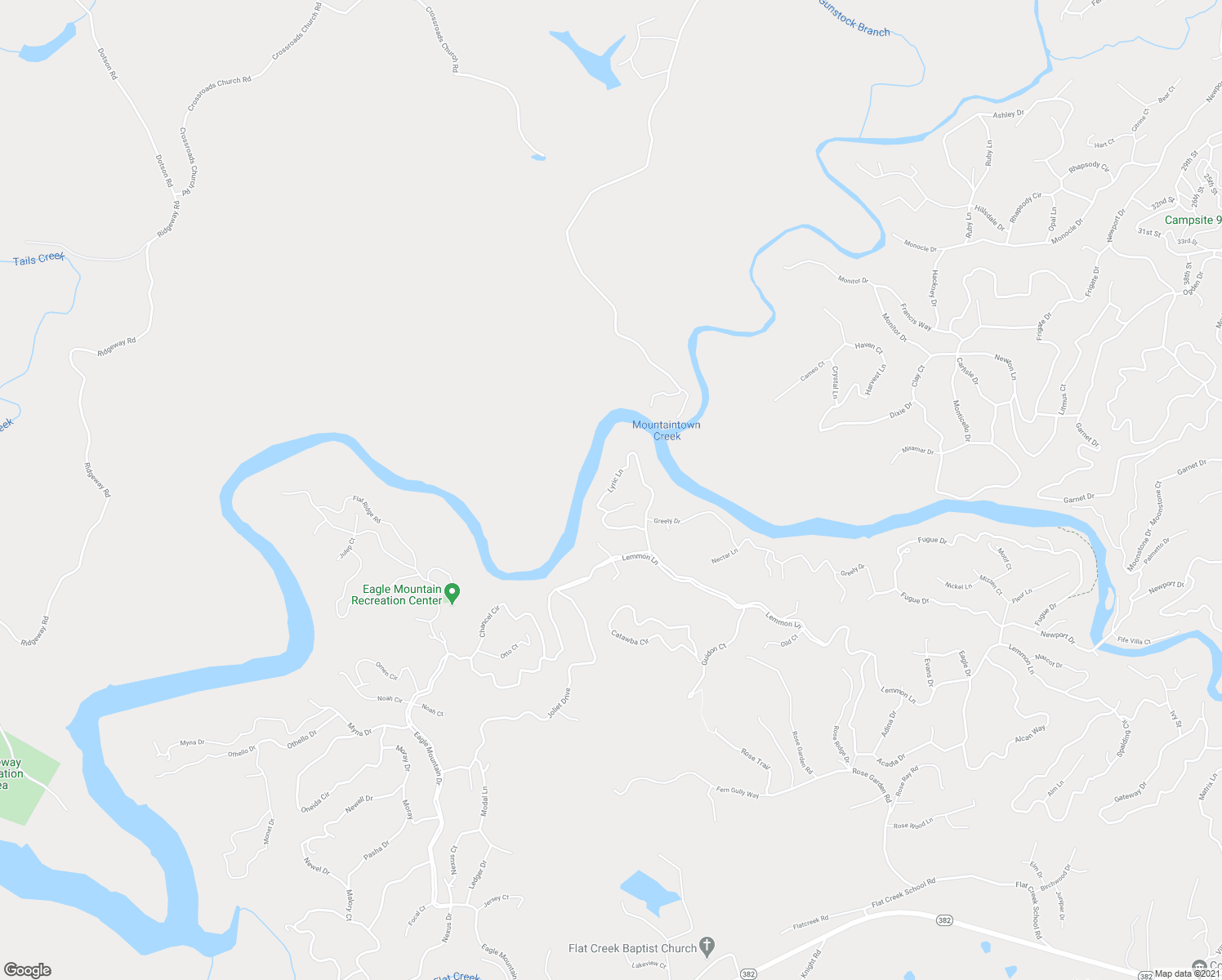 map of restaurants, bars, coffee shops, grocery stores, and more near Lyric Lane in Ellijay
