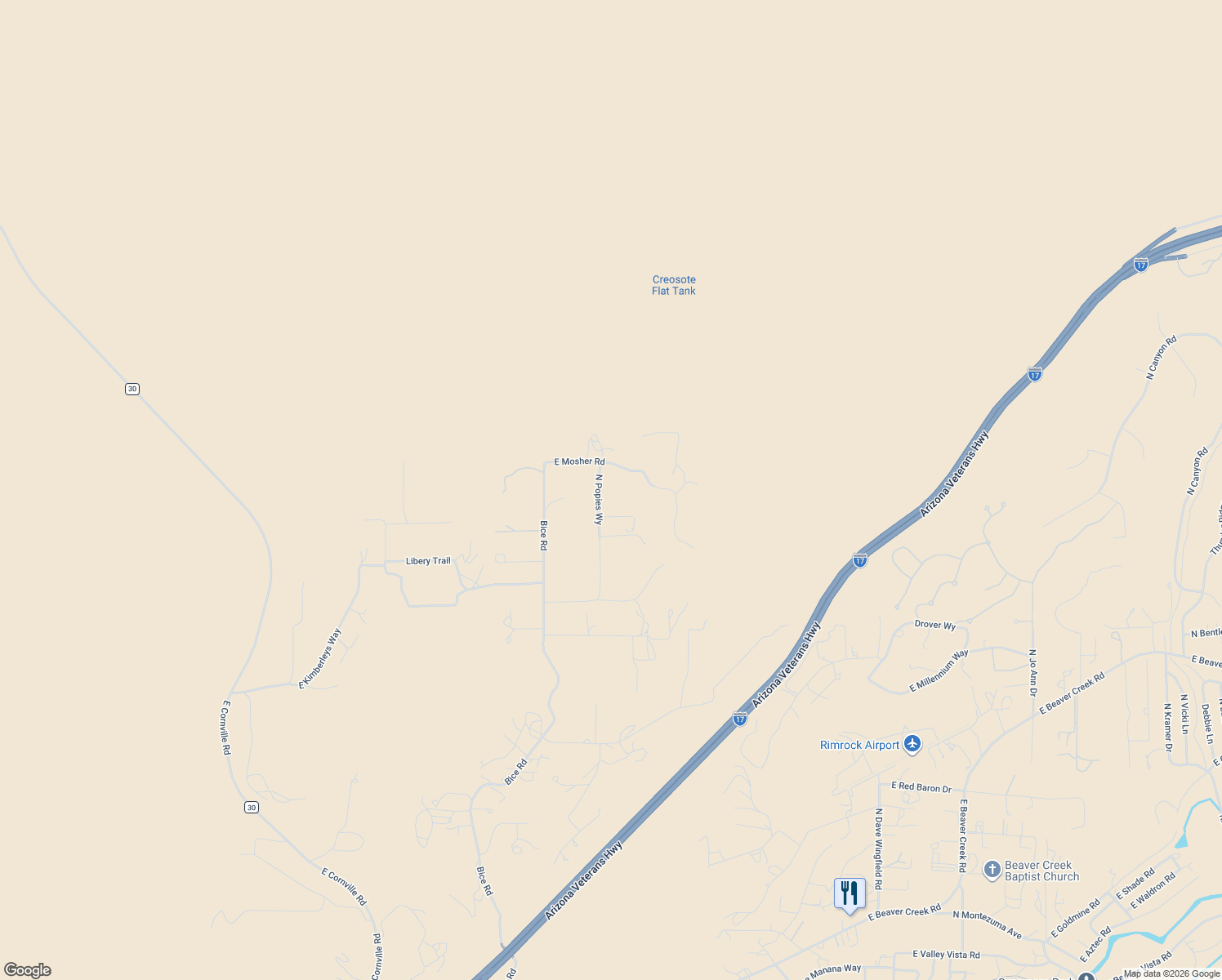 map of restaurants, bars, coffee shops, grocery stores, and more near 2670 East Lupine Lane in Lake Montezuma