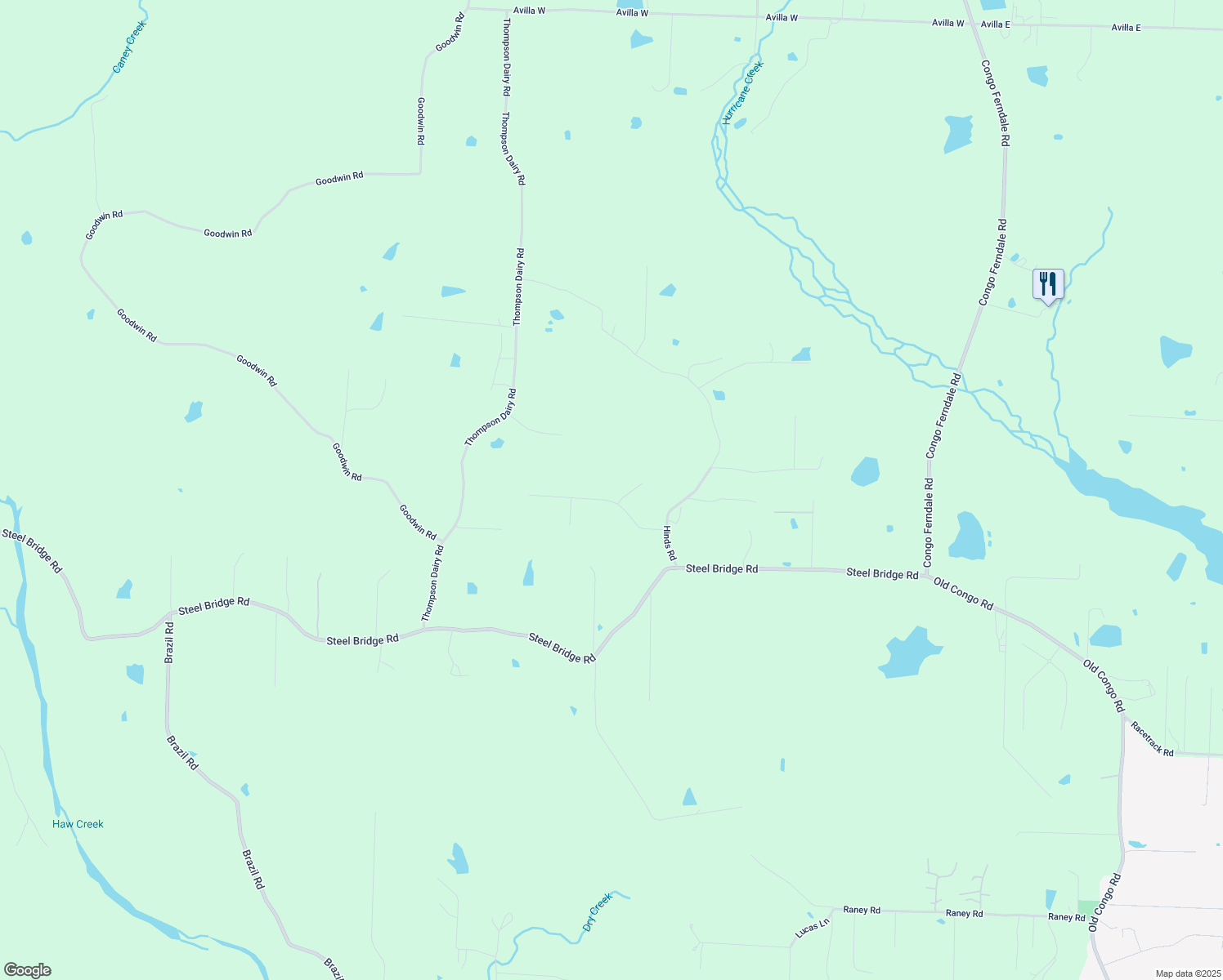 map of restaurants, bars, coffee shops, grocery stores, and more near 10600 Hinds Road in Benton