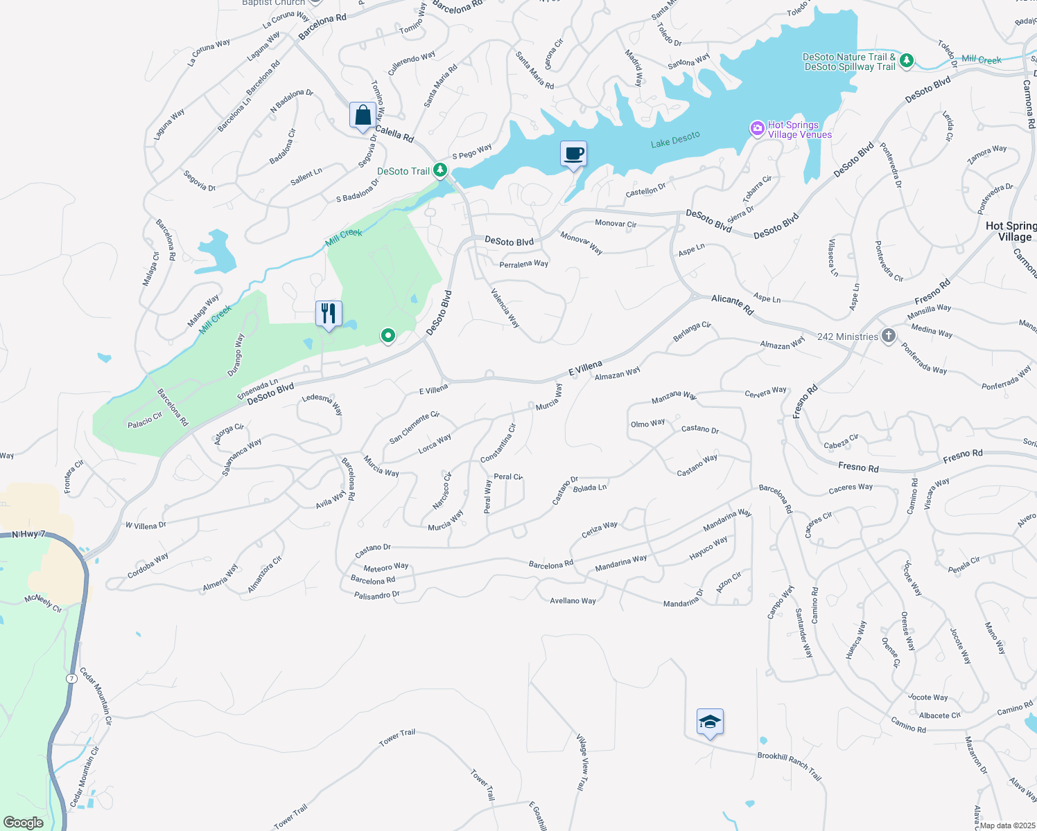 map of restaurants, bars, coffee shops, grocery stores, and more near 21 Constantina Circle in Hot Springs
