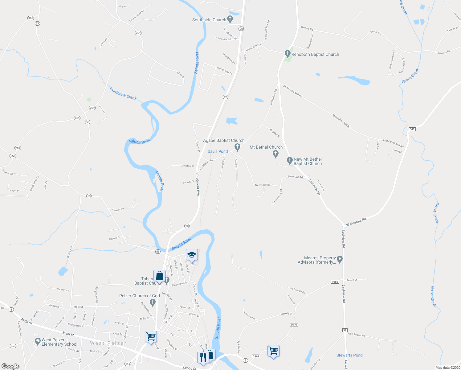 map of restaurants, bars, coffee shops, grocery stores, and more near 268 Neely Road in Piedmont