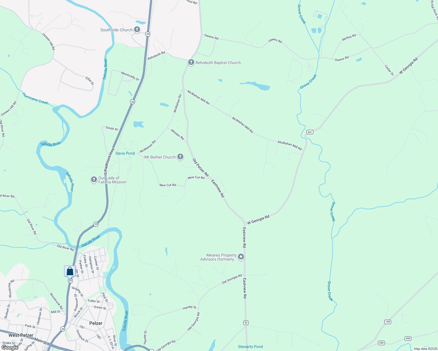 map of restaurants, bars, coffee shops, grocery stores, and more near 15 Jules Court in Pelzer