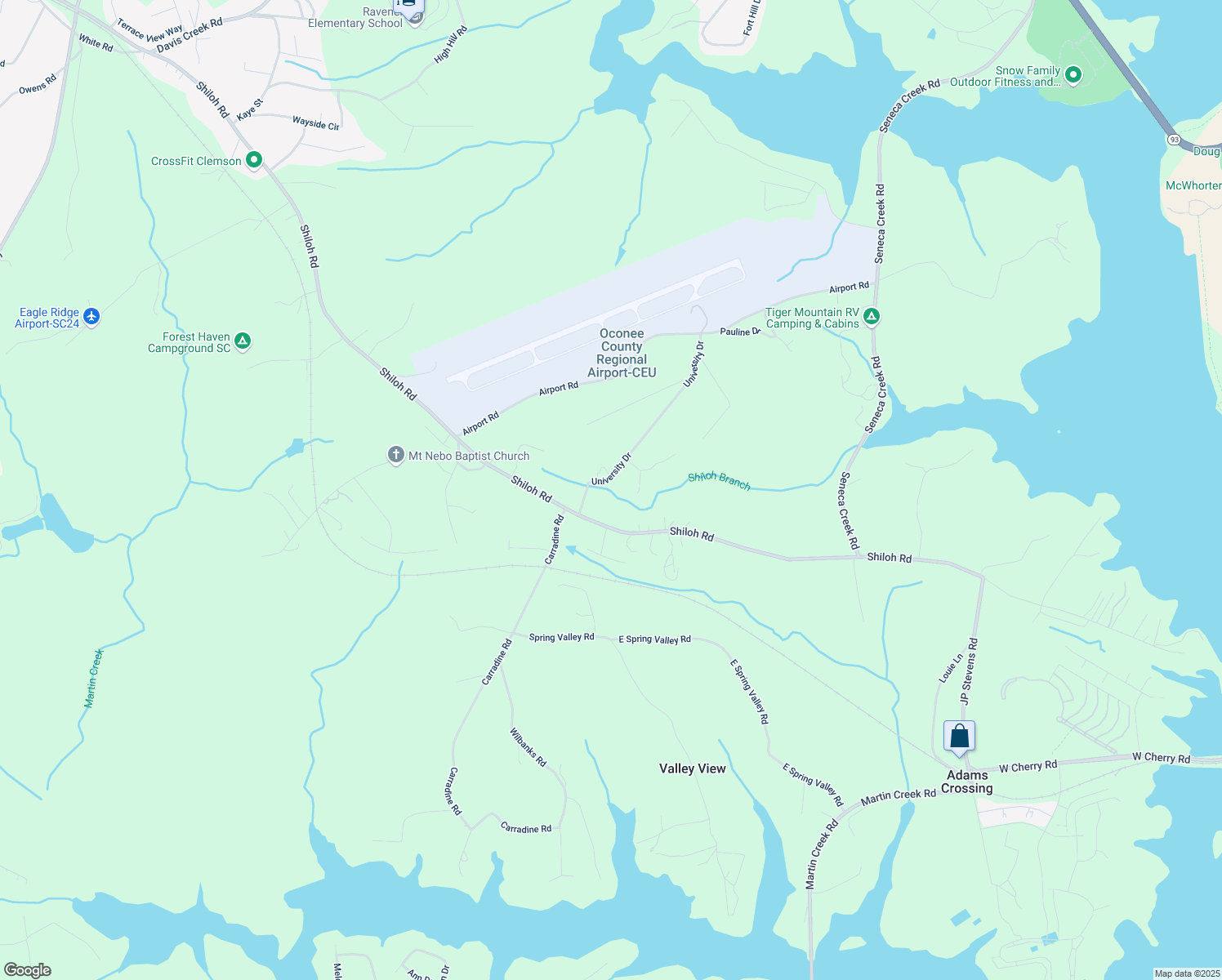 map of restaurants, bars, coffee shops, grocery stores, and more near 104 University Drive in Seneca