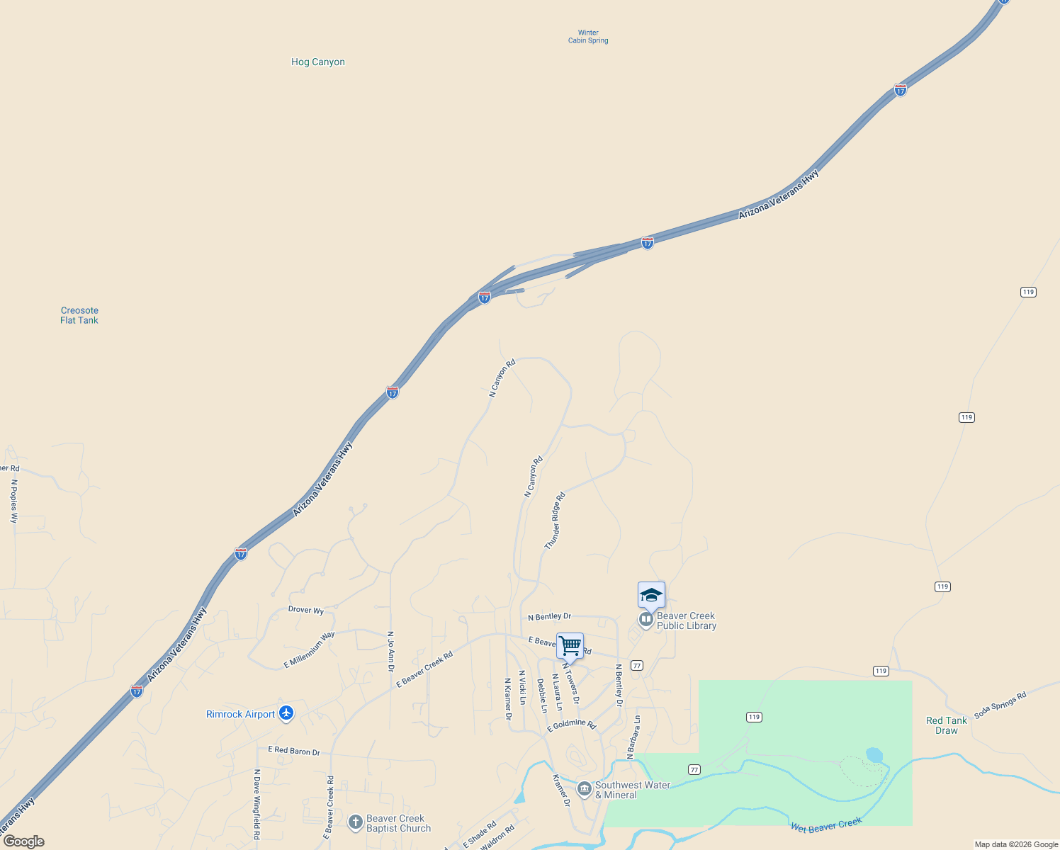 map of restaurants, bars, coffee shops, grocery stores, and more near 6605 Lost Canyon Lane in Lake Montezuma