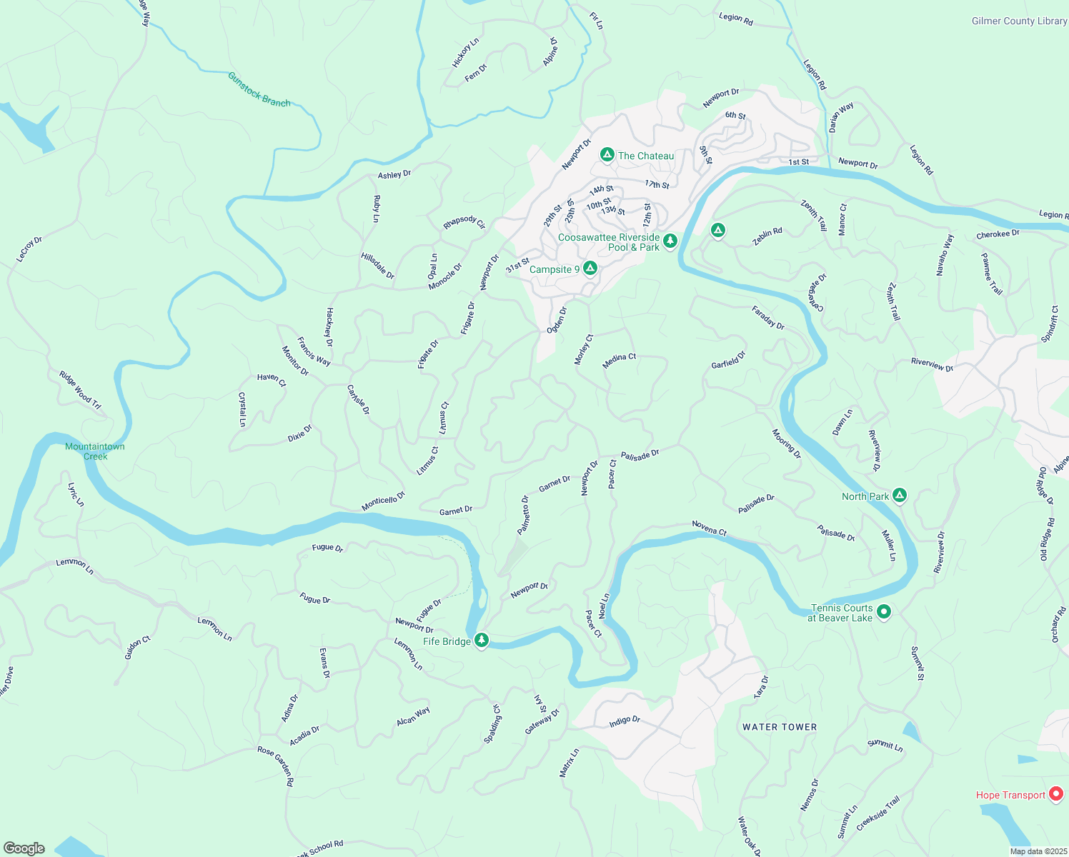 map of restaurants, bars, coffee shops, grocery stores, and more near Parody Circle in Gilmer County