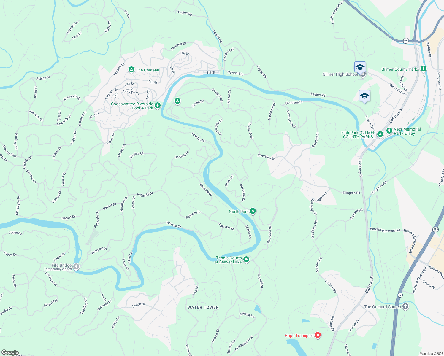 map of restaurants, bars, coffee shops, grocery stores, and more near 166 Riparian Way in Ellijay