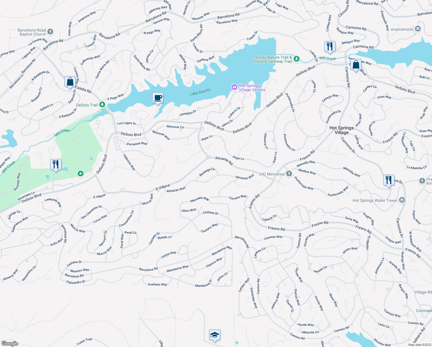 map of restaurants, bars, coffee shops, grocery stores, and more near 60 Almazan Way in Hot Springs Village