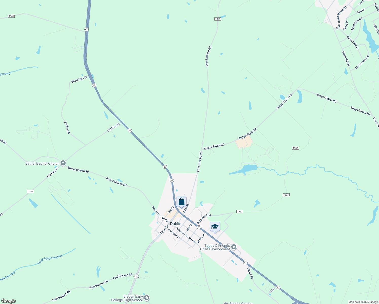 map of restaurants, bars, coffee shops, grocery stores, and more near 587 Lyon Landing Road in Elizabethtown