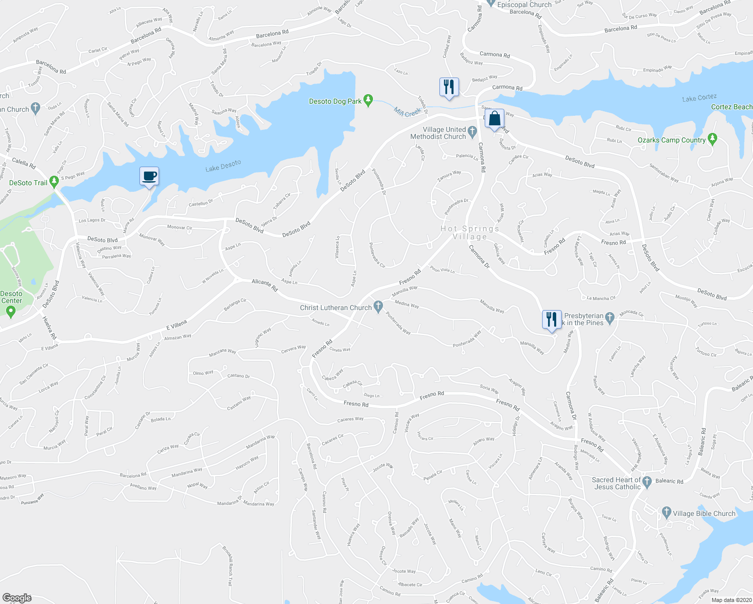 map of restaurants, bars, coffee shops, grocery stores, and more near 12 Ponferrada Way in Hot Springs Village
