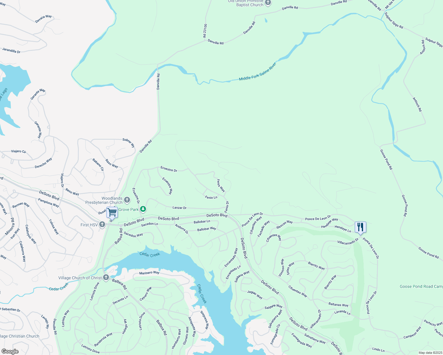 map of restaurants, bars, coffee shops, grocery stores, and more near 15 Binefar Way in Hot Springs Village