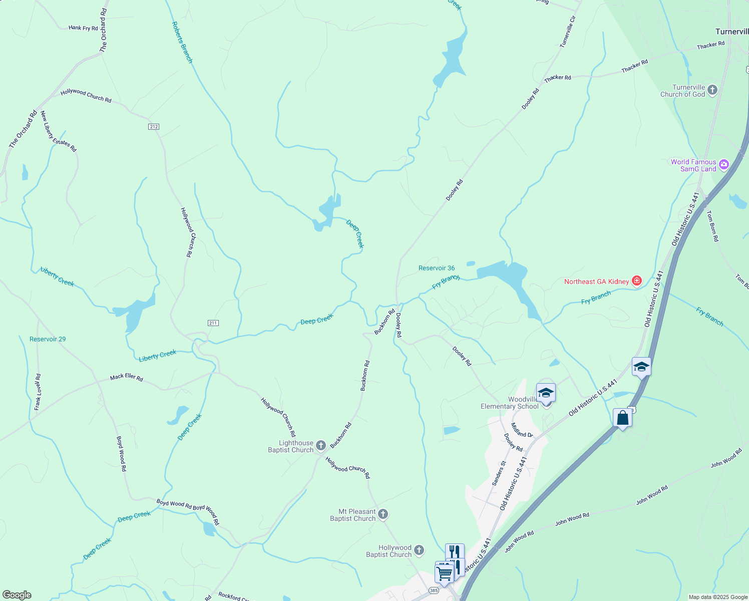 map of restaurants, bars, coffee shops, grocery stores, and more near 1231 Dooley Road in Clarkesville