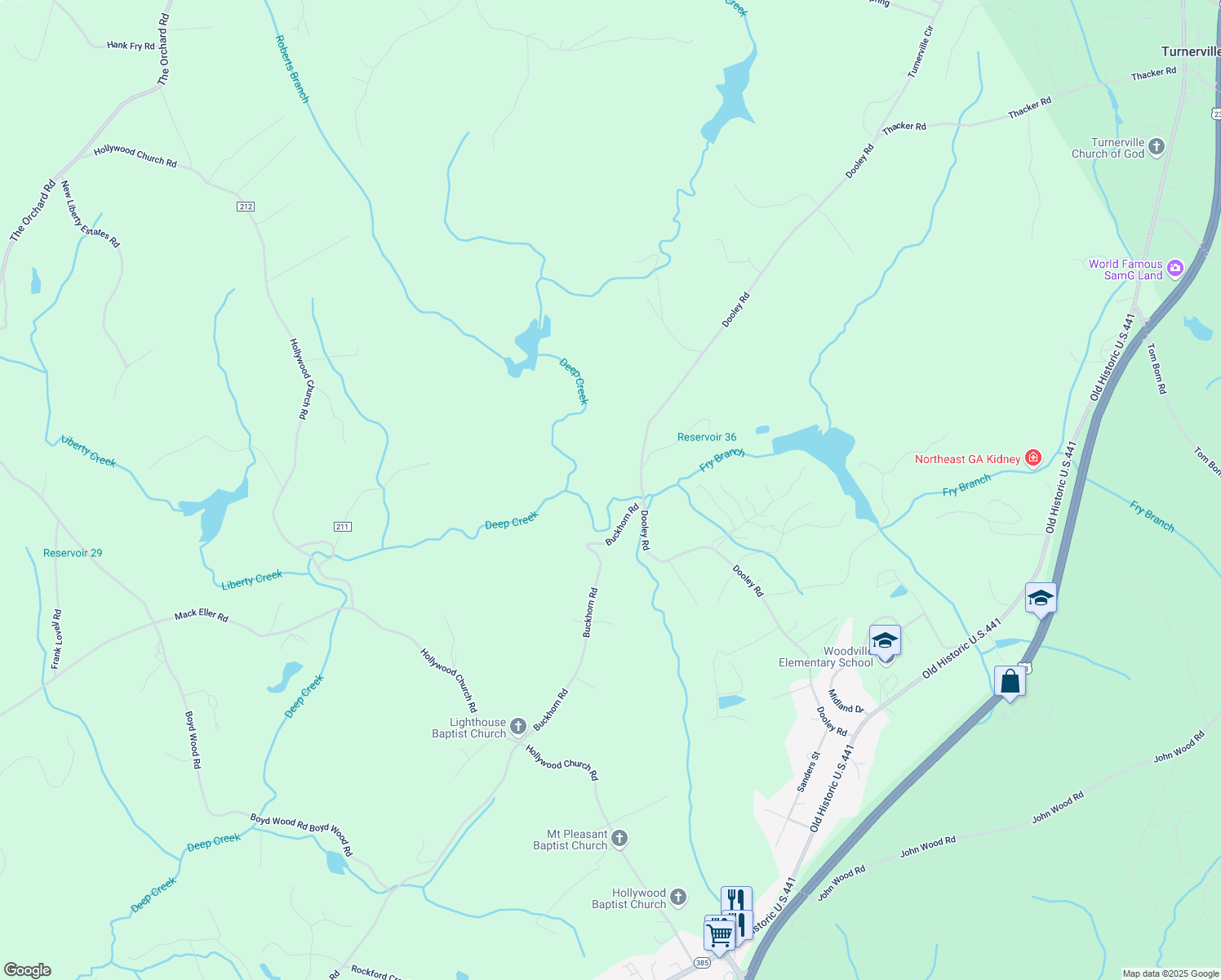 map of restaurants, bars, coffee shops, grocery stores, and more near 1231 Dooley Road in Clarkesville