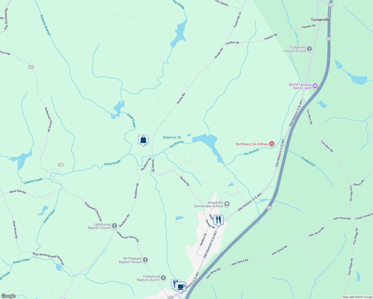 map of restaurants, bars, coffee shops, grocery stores, and more near 363 Goose Creek Ln in Clarkesville