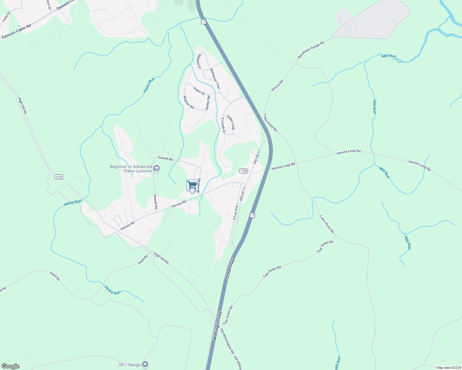 map of restaurants, bars, coffee shops, grocery stores, and more near 123 Verona Road in Jacksonville