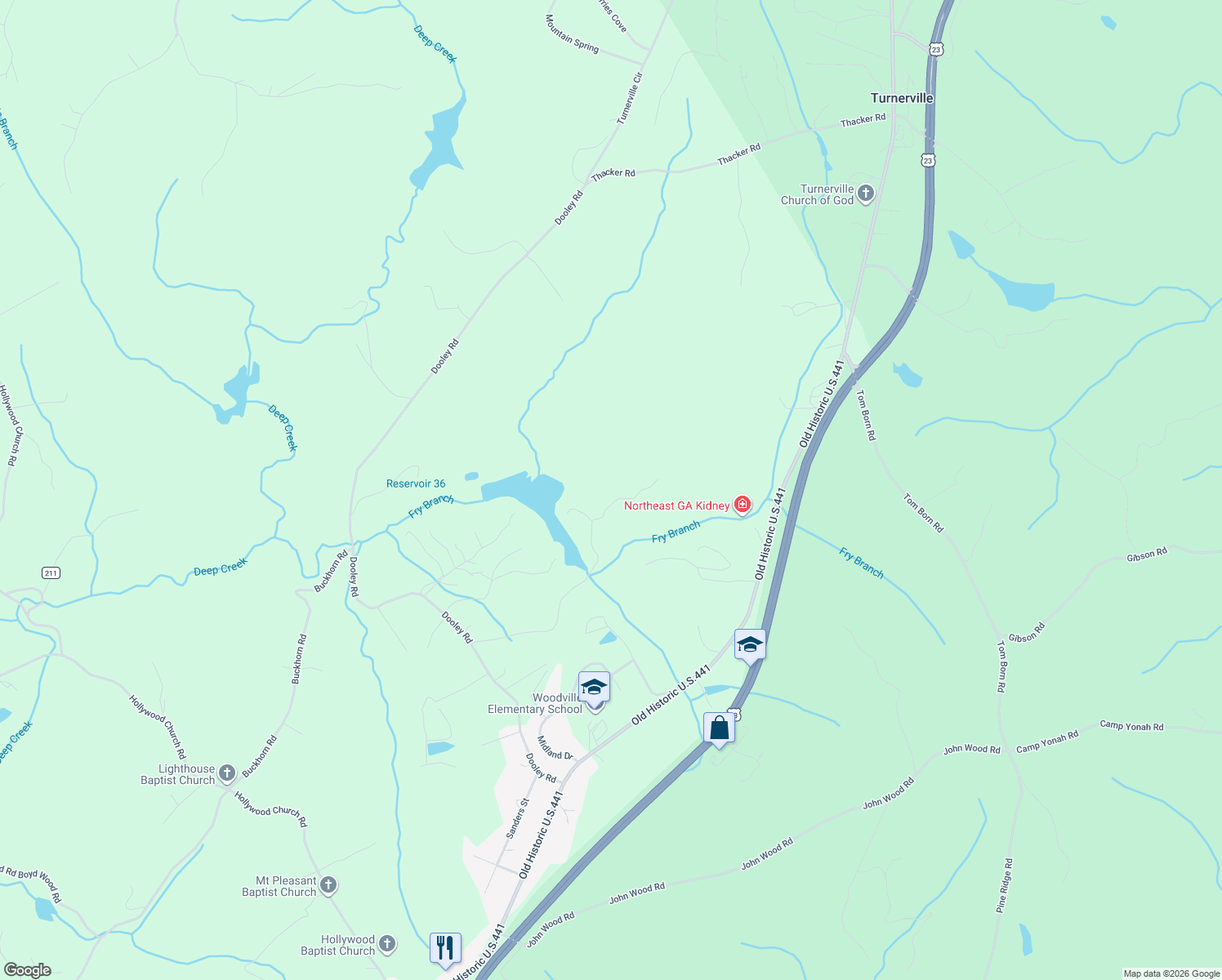 map of restaurants, bars, coffee shops, grocery stores, and more near 805 Beaver Lake Drive in Clarkesville