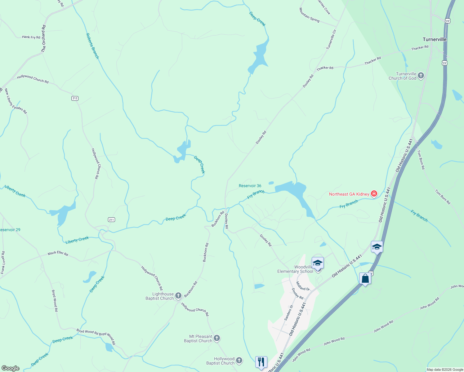 map of restaurants, bars, coffee shops, grocery stores, and more near 201 Spookhaven Lane in Clarkesville