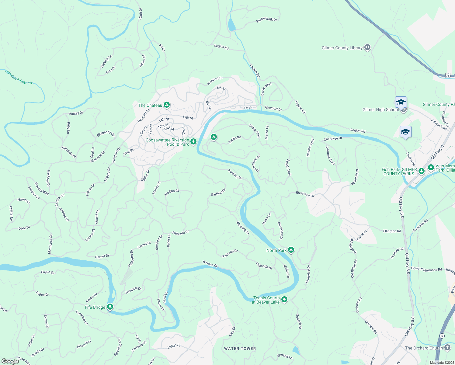 map of restaurants, bars, coffee shops, grocery stores, and more near Faraday Drive in Ellijay