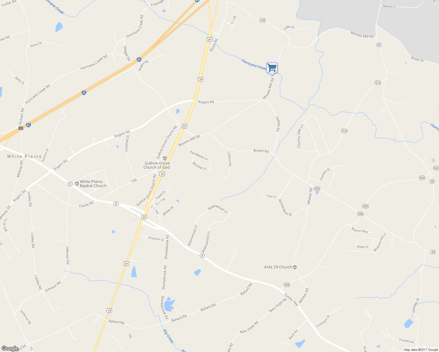 map of restaurants, bars, coffee shops, grocery stores, and more near 134 Tollison Road in Pelzer