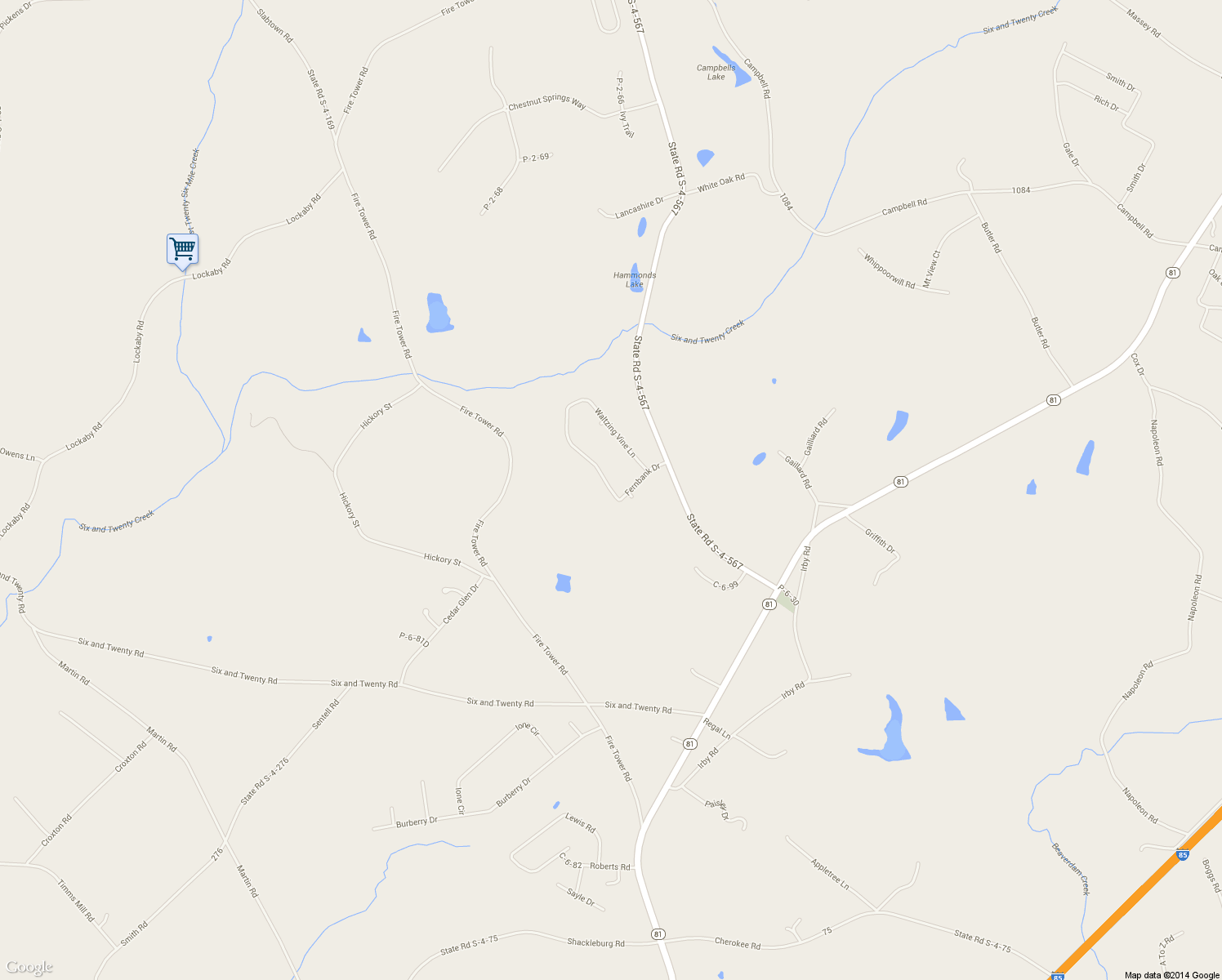 map of restaurants, bars, coffee shops, grocery stores, and more near 164 Waltzing Vine Lane in Williamston