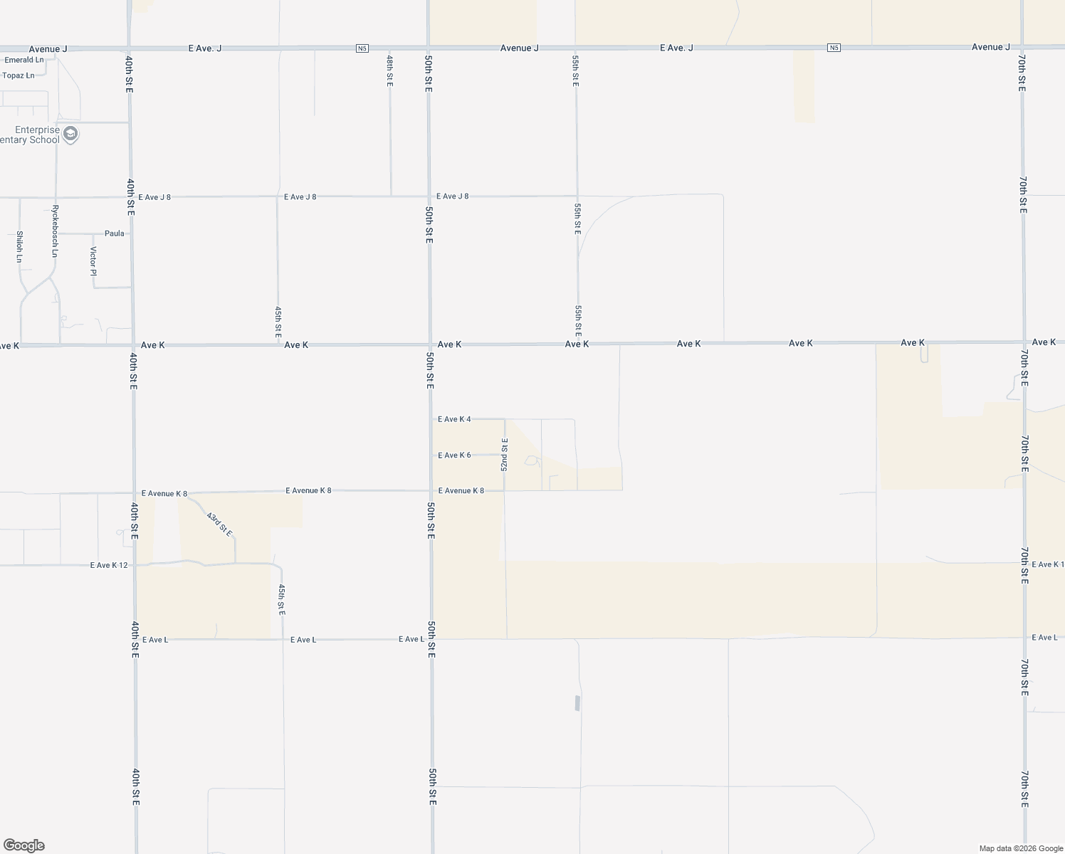 map of restaurants, bars, coffee shops, grocery stores, and more near 43347 53rd Street East in Lancaster