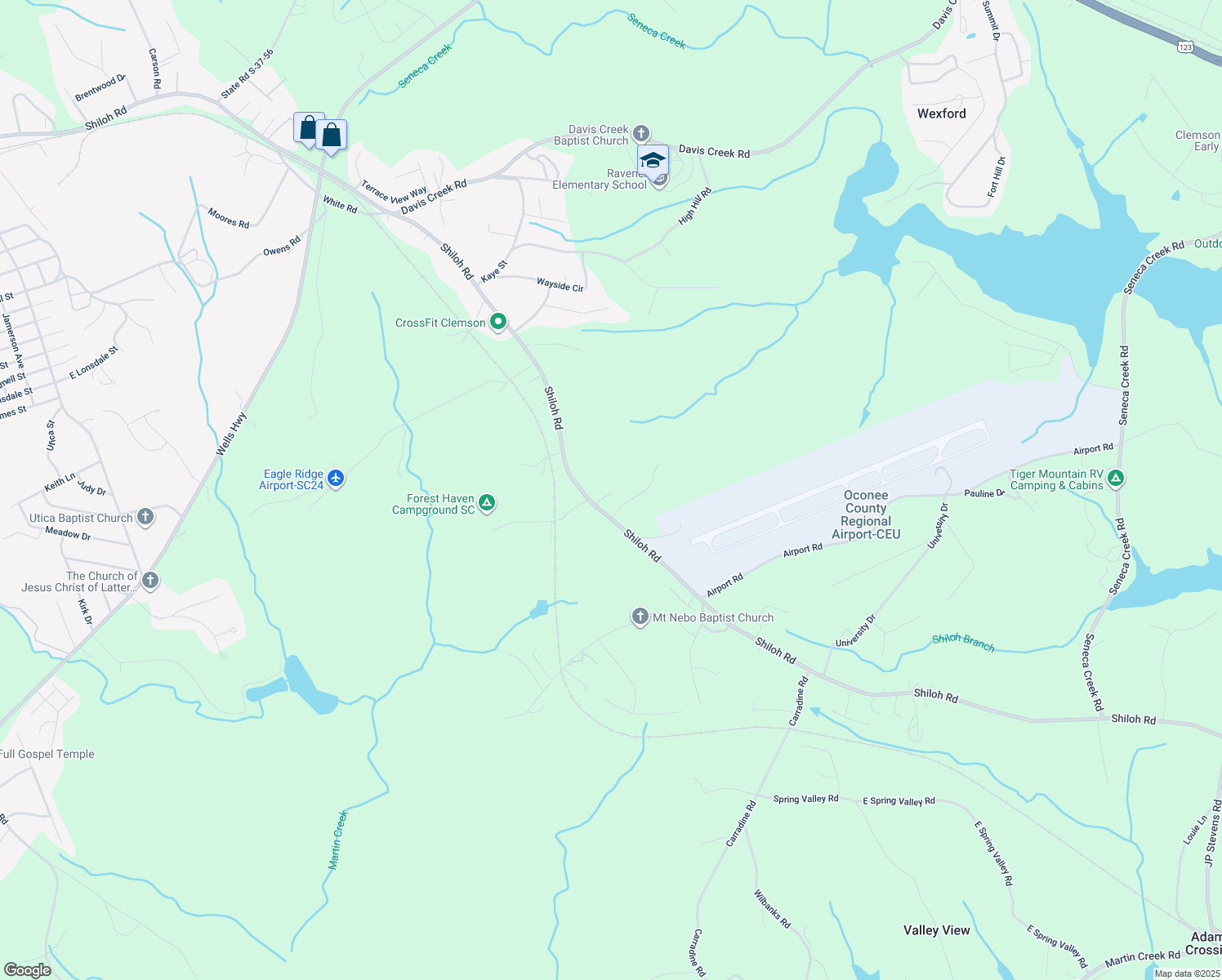 map of restaurants, bars, coffee shops, grocery stores, and more near 105 Gloria Lane in Seneca