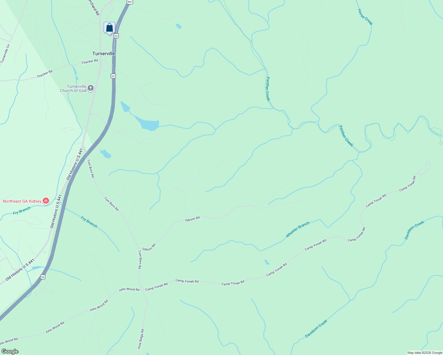 map of restaurants, bars, coffee shops, grocery stores, and more near 366 Mossy Creek Lane in Clarkesville