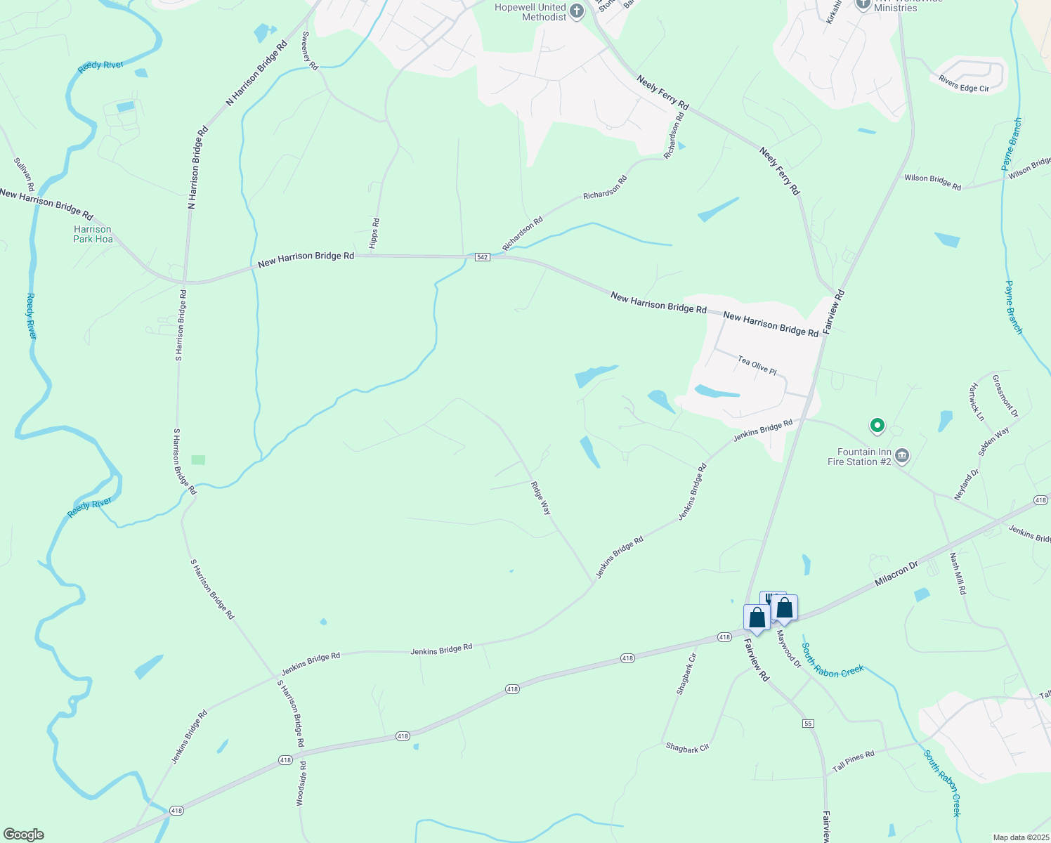 map of restaurants, bars, coffee shops, grocery stores, and more near 218 Ridge Way in Simpsonville