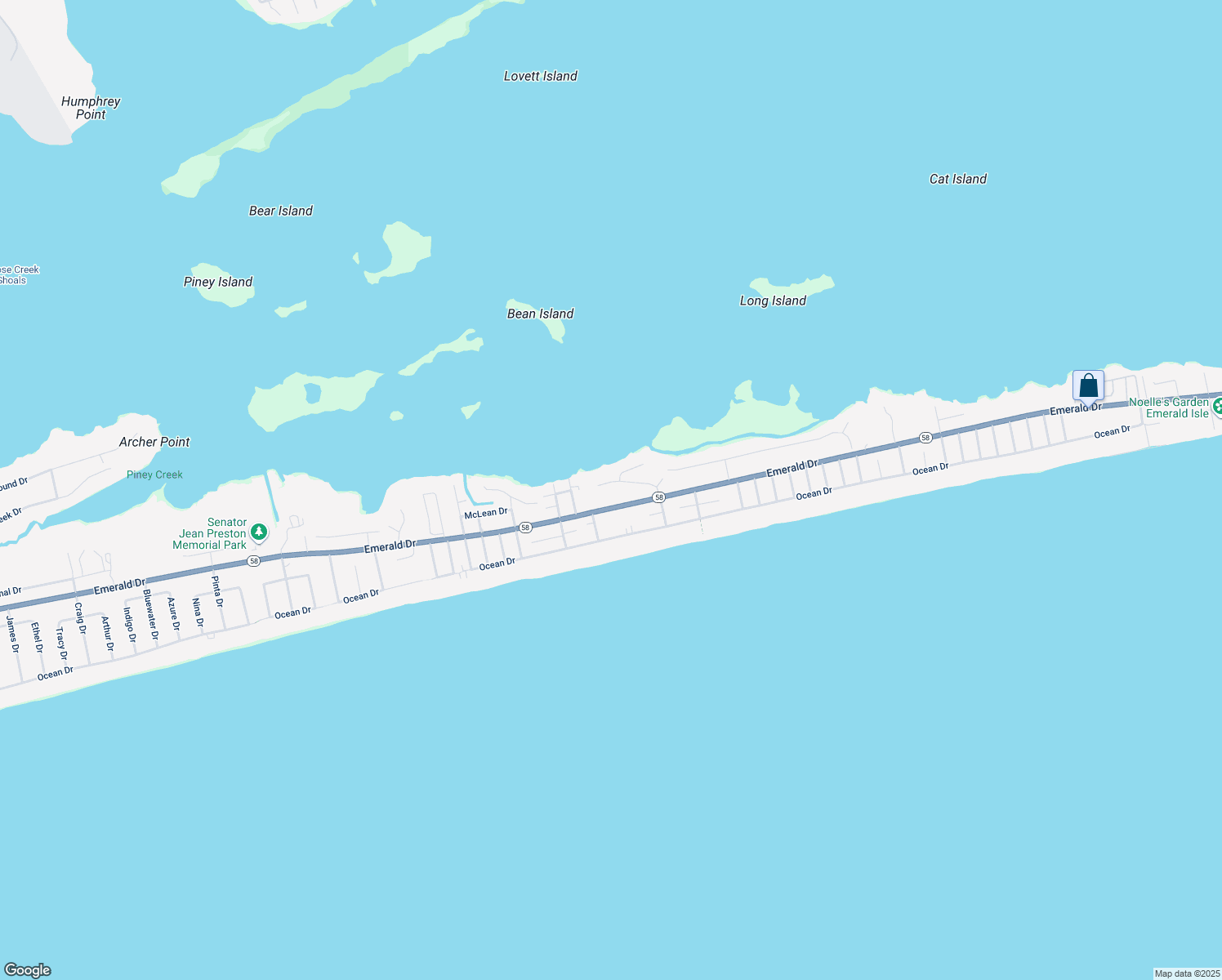 map of restaurants, bars, coffee shops, grocery stores, and more near 5417 Cedar Tree Lane in Emerald Isle