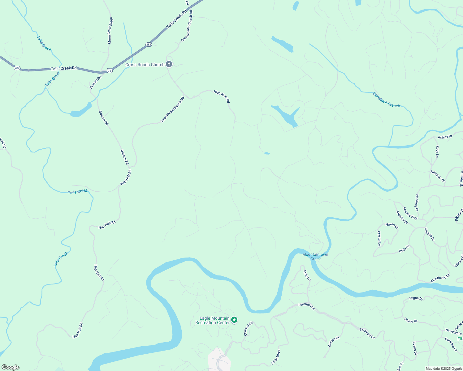 map of restaurants, bars, coffee shops, grocery stores, and more near High River Road in Gilmer County