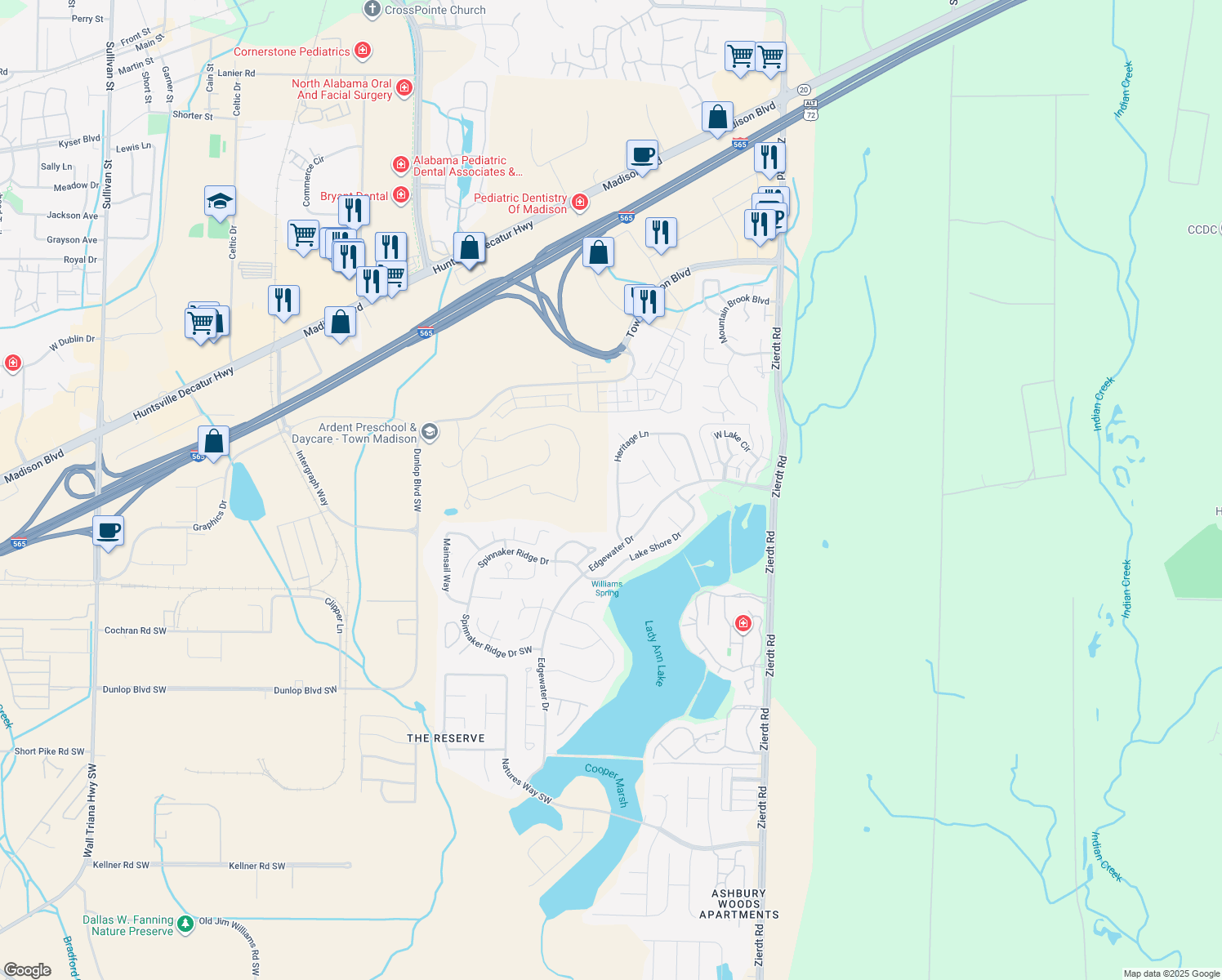 map of restaurants, bars, coffee shops, grocery stores, and more near 148 Heritage Lane in Madison