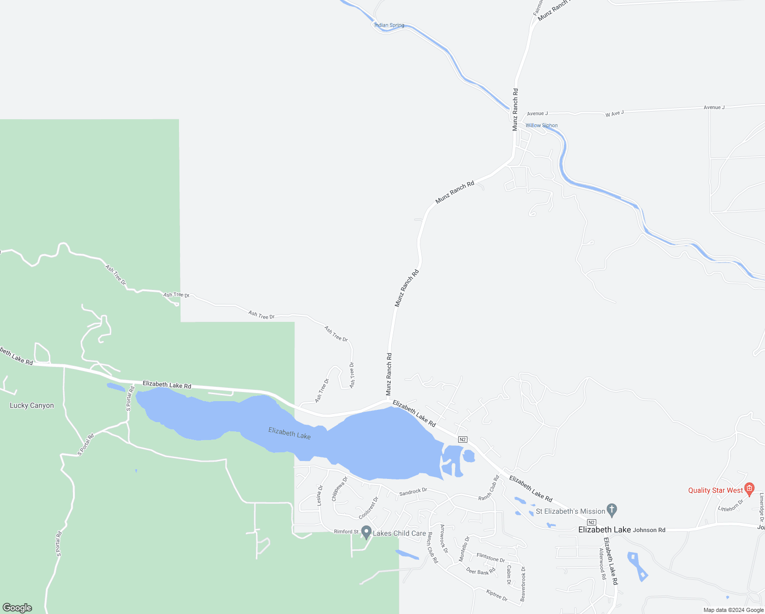 map of restaurants, bars, coffee shops, grocery stores, and more near Munz Ranch Road in Lake Hughes