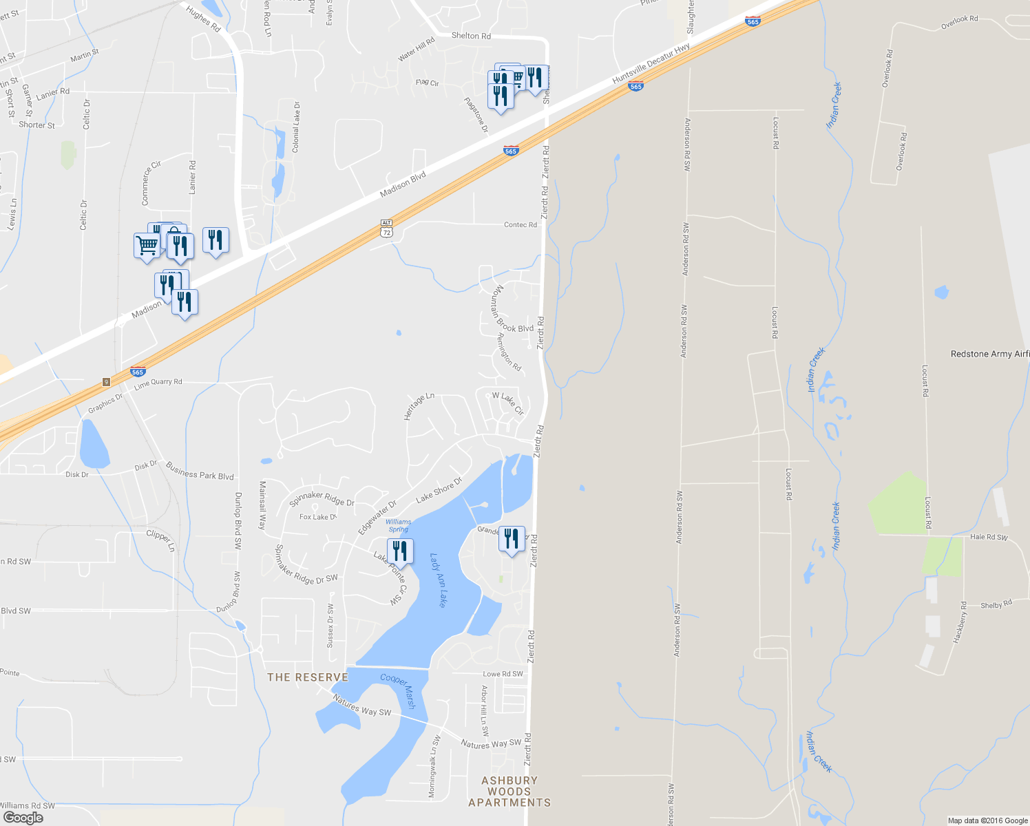 map of restaurants, bars, coffee shops, grocery stores, and more near 187 West Lake Circle in Madison
