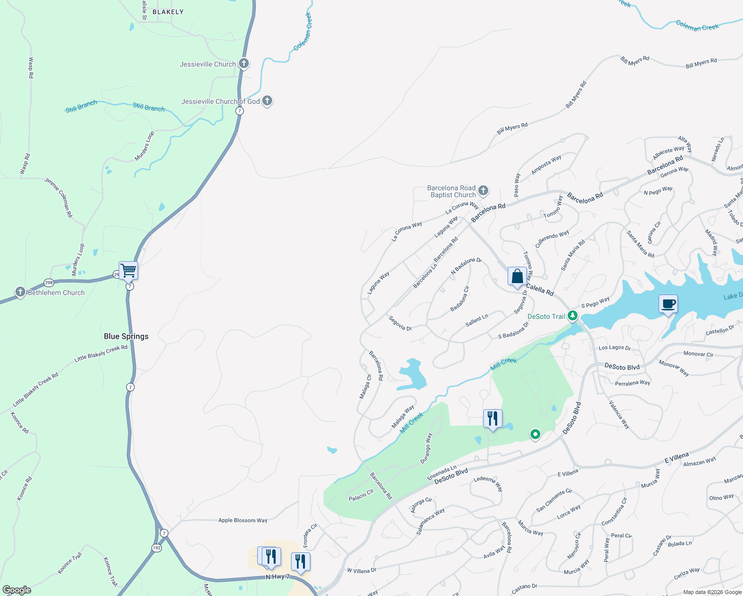map of restaurants, bars, coffee shops, grocery stores, and more near 11 Laguna Way in Hot Springs