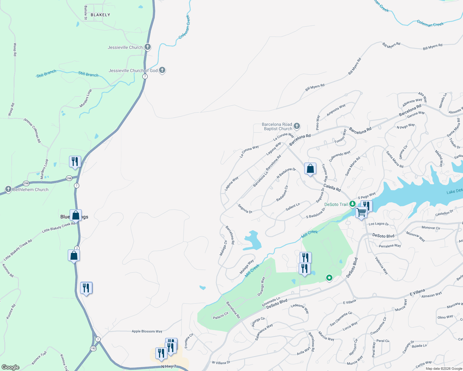 map of restaurants, bars, coffee shops, grocery stores, and more near 11 Laguna Way in Hot Springs