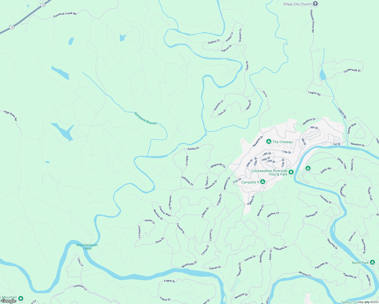 map of restaurants, bars, coffee shops, grocery stores, and more near 445 Ashley Drive in Ellijay