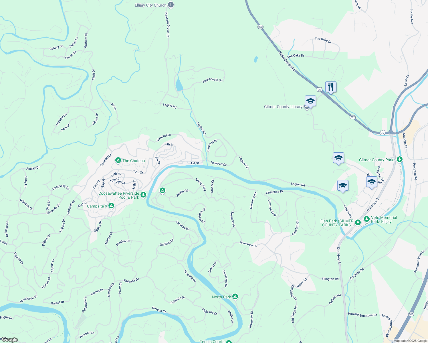 map of restaurants, bars, coffee shops, grocery stores, and more near 46 Floral Court in Ellijay