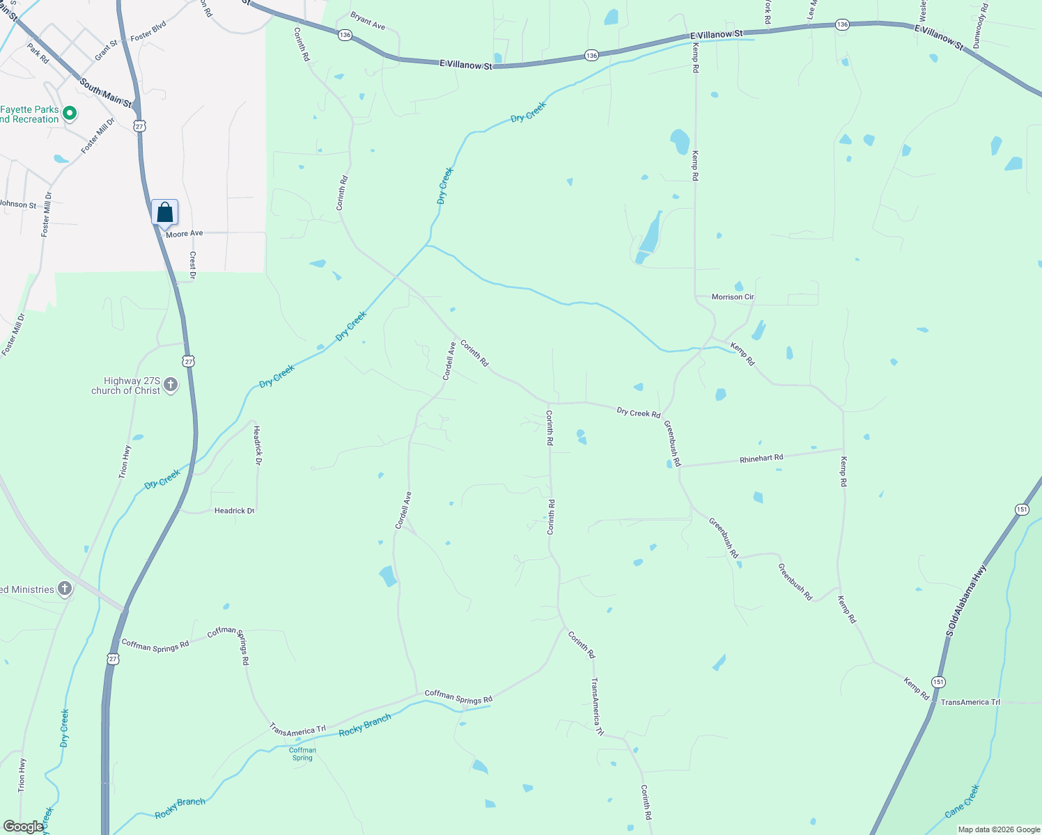 map of restaurants, bars, coffee shops, grocery stores, and more near 91 Kendall Lane in LaFayette