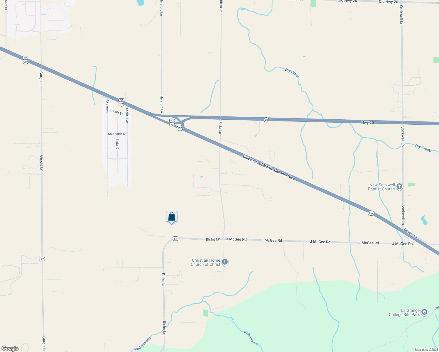 map of restaurants, bars, coffee shops, grocery stores, and more near 5555 Ricks Lane in Tuscumbia