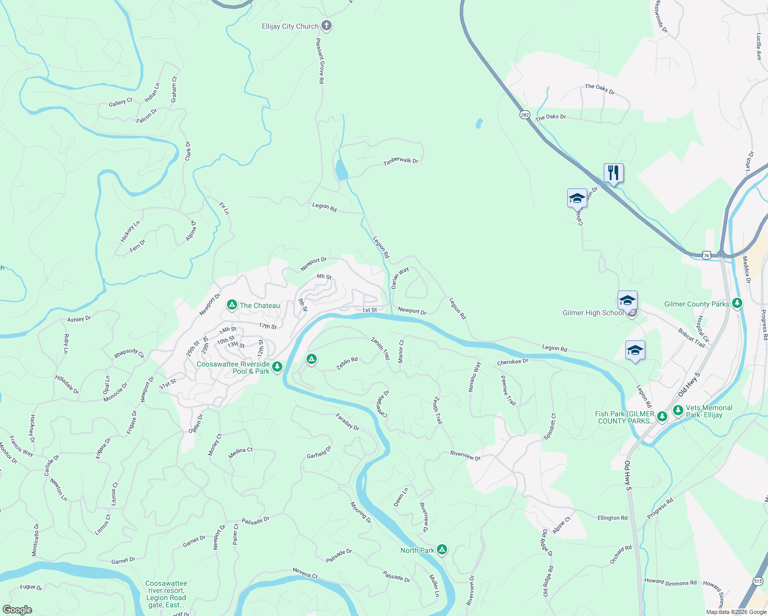 map of restaurants, bars, coffee shops, grocery stores, and more near 68 3rd Street in Ellijay