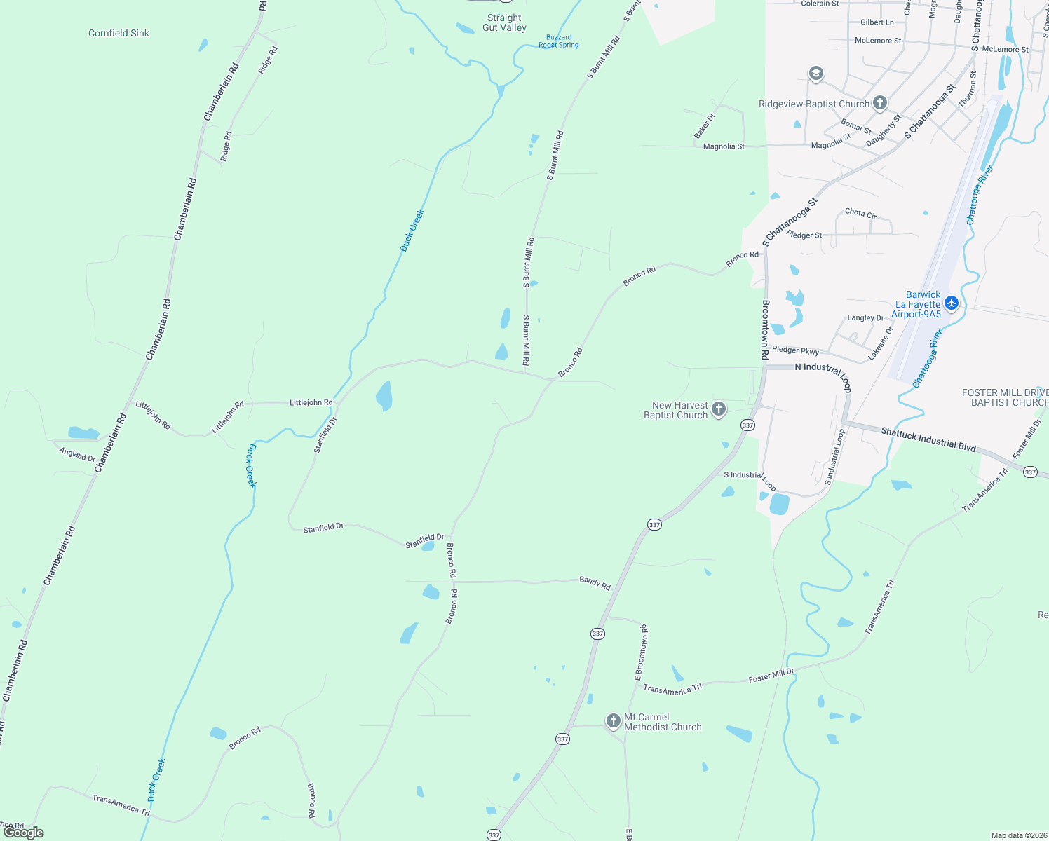 map of restaurants, bars, coffee shops, grocery stores, and more near 1225 Bronco Road in LaFayette