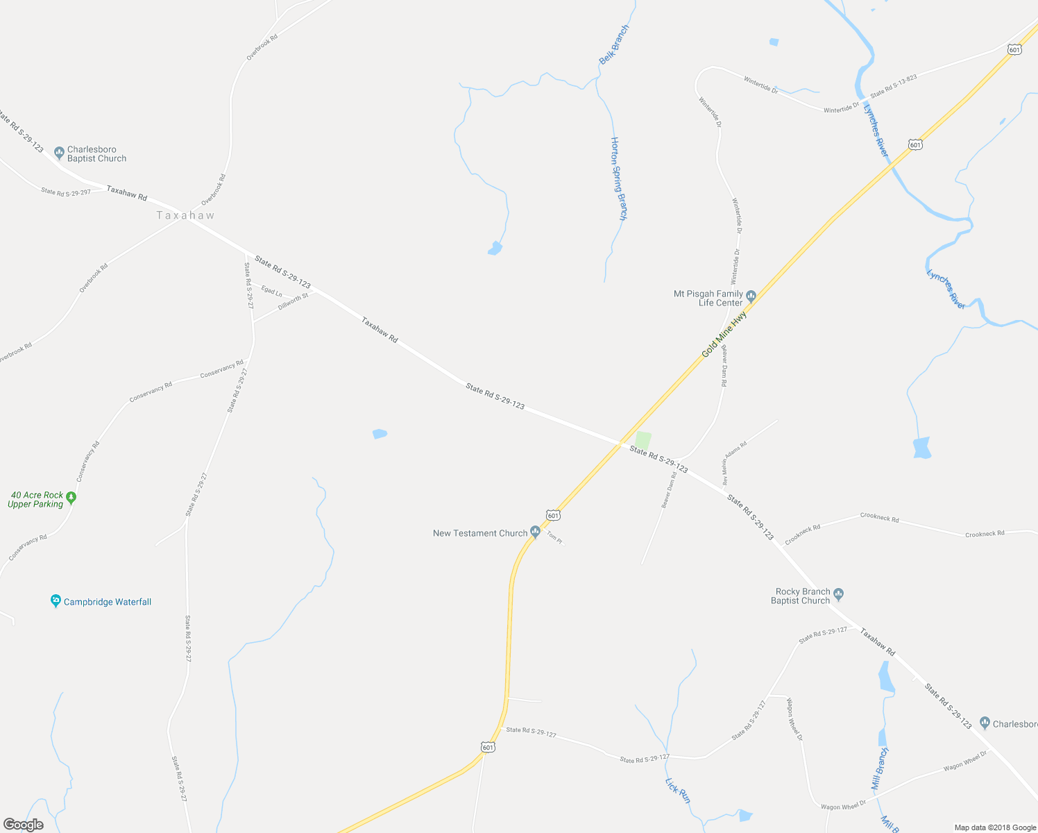 map of restaurants, bars, coffee shops, grocery stores, and more near 7836 Taxahaw Road in Kershaw