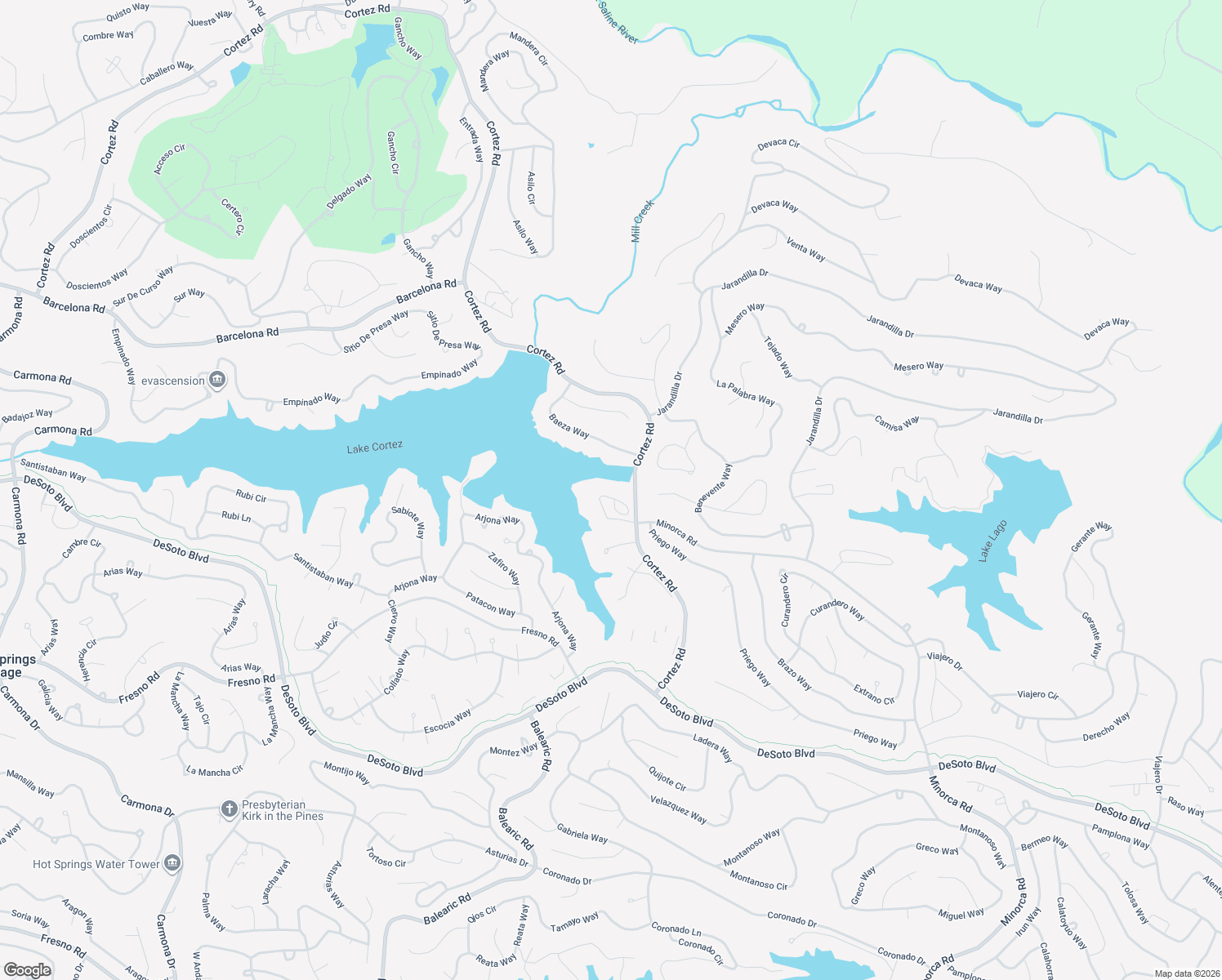 map of restaurants, bars, coffee shops, grocery stores, and more near 13 Delavaga Circle in Hot Springs Village