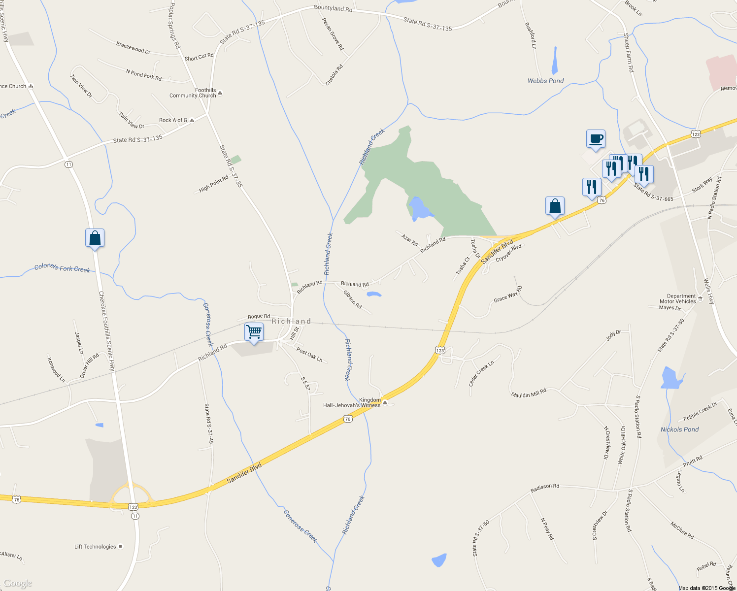 map of restaurants, bars, coffee shops, grocery stores, and more near 311 Heads Dr in Seneca