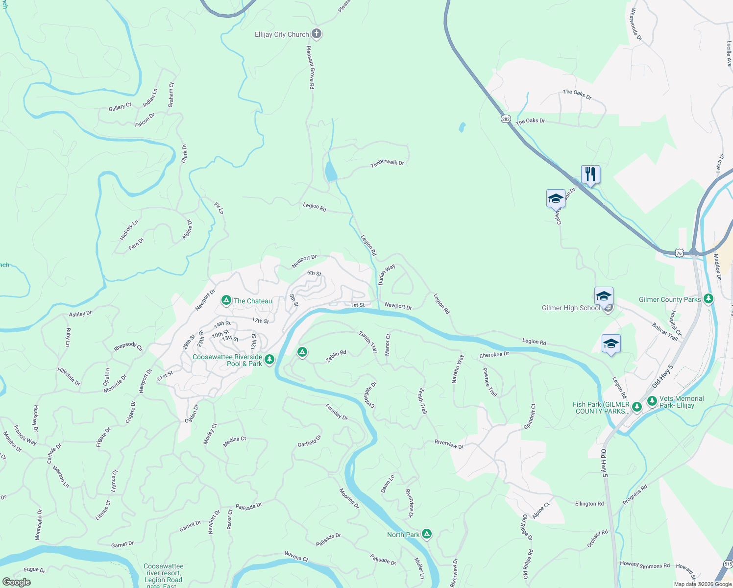 map of restaurants, bars, coffee shops, grocery stores, and more near 68 3rd Street in Ellijay