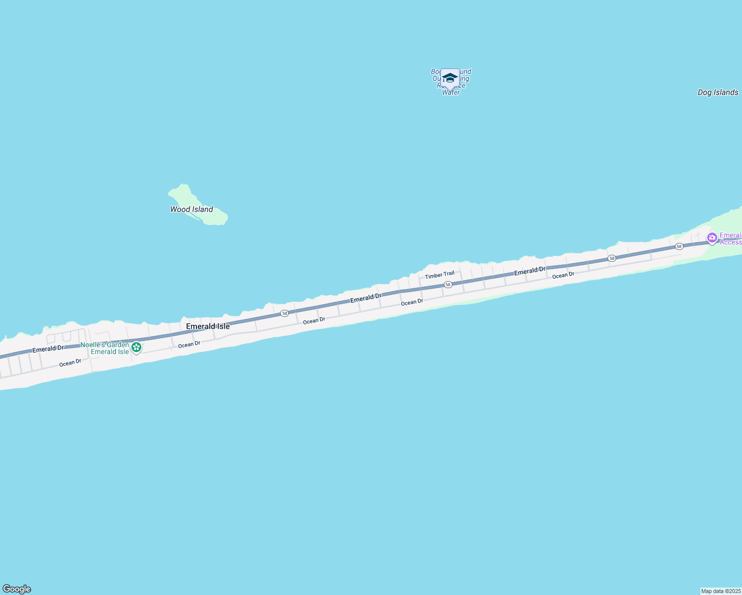map of restaurants, bars, coffee shops, grocery stores, and more near 1509 Emerald Dr in Emerald Isle