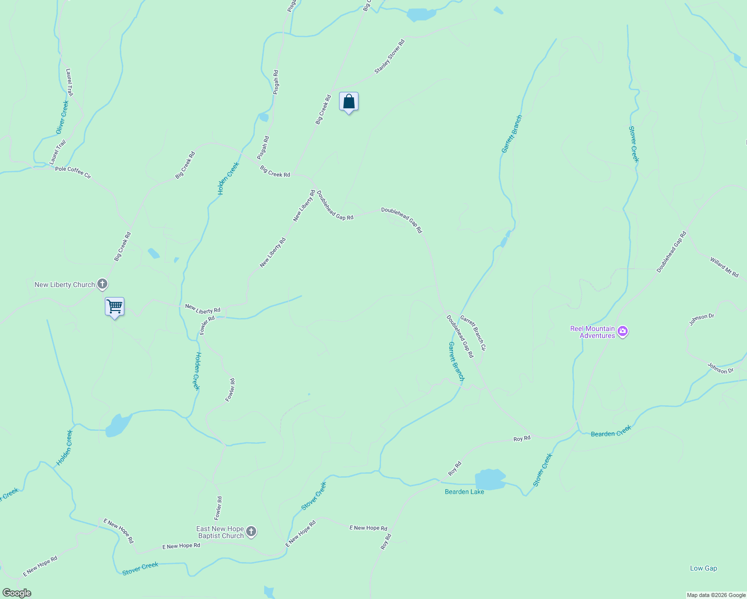 map of restaurants, bars, coffee shops, grocery stores, and more near East Ridge Lane in Ellijay