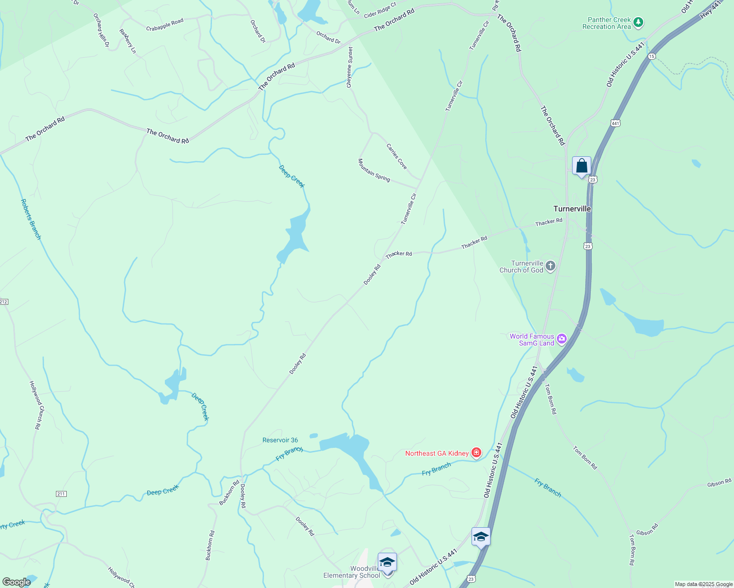 map of restaurants, bars, coffee shops, grocery stores, and more near 2320 Dooley Road in Clarkesville