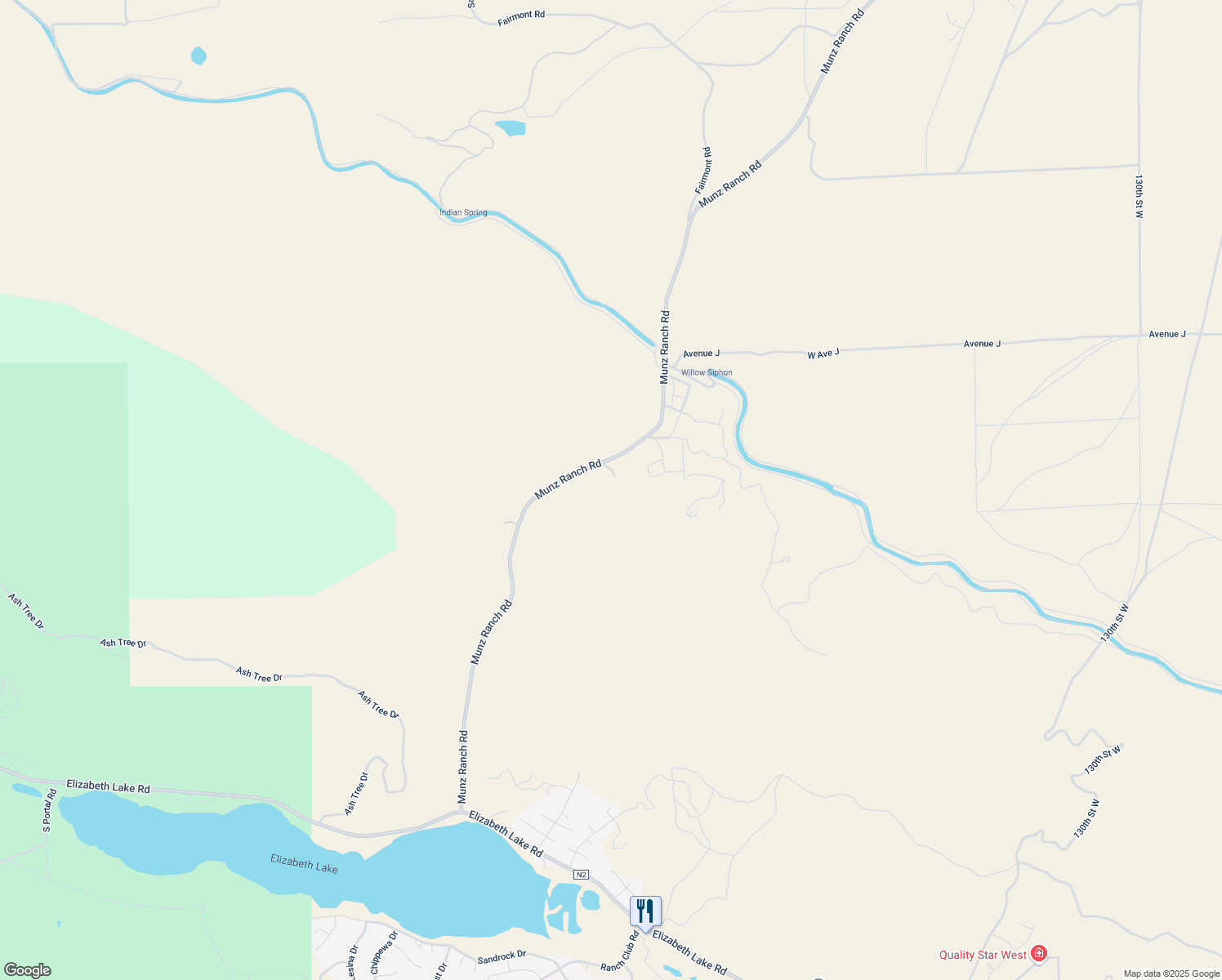 map of restaurants, bars, coffee shops, grocery stores, and more near 44150 Munz Ranch Road in Elizabeth Lake