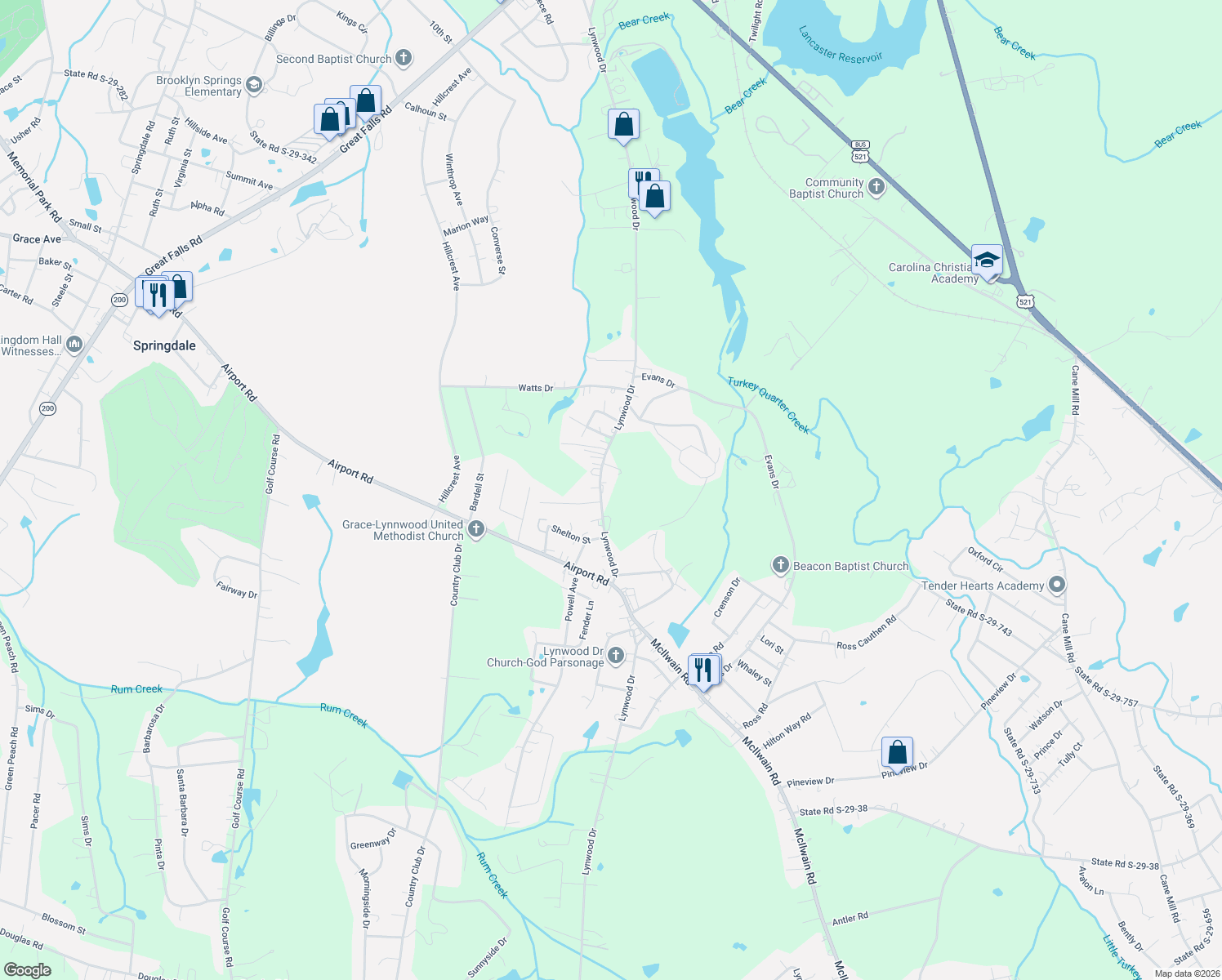 map of restaurants, bars, coffee shops, grocery stores, and more near 1911 Lynwood Dr in Lancaster