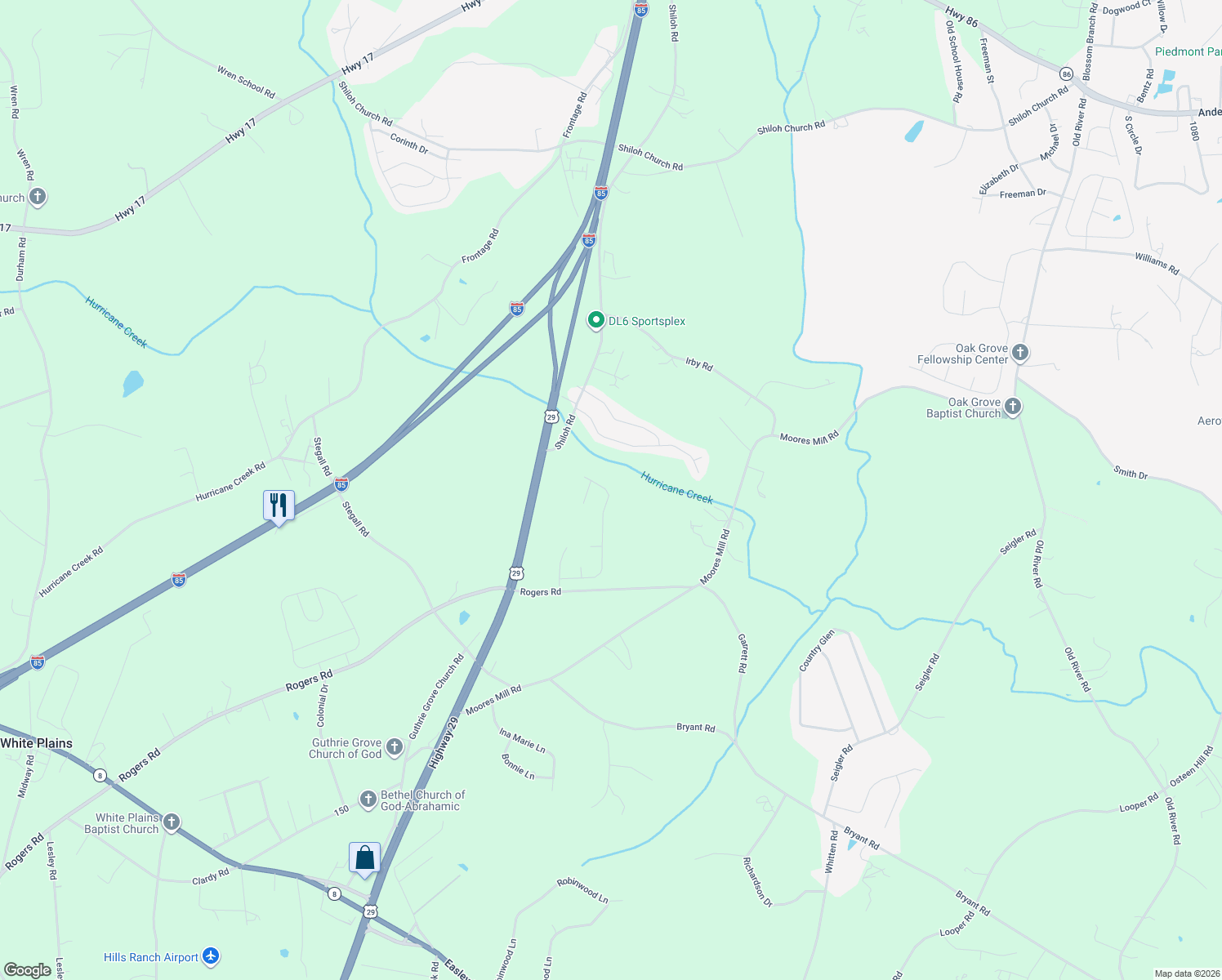 map of restaurants, bars, coffee shops, grocery stores, and more near 815 Shiloh Road in Piedmont